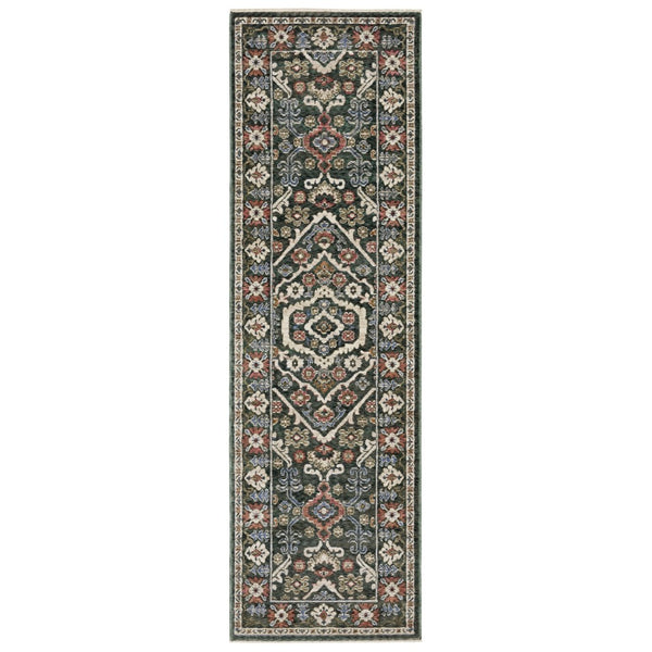 HomeRoots 5' Floral Area Rug in Green and Pink with Fringed Edges – Elegant, Stain-Resistant Home Accent 8' Runner 575642