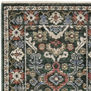 Homeroots 5' Floral Green Area Rug With Fringe - Stylish, Stain-resistant Design For Kid & Pet-friendly Homes 8' Runner Polyester 575642