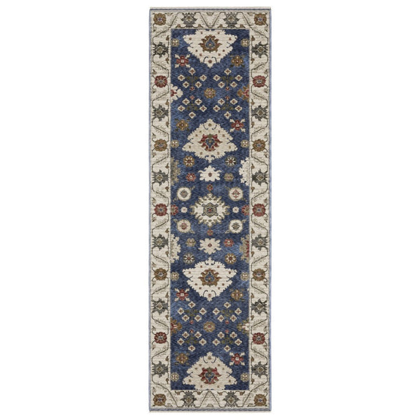 Homeroots 5' Floral Blue Area Rug With Fringe - Stylish, Stain-resistant Design For Any Living Space Decor 8' Runner Polyester 575644