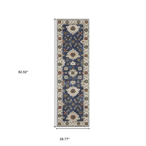 Homeroots 5' Floral Blue Area Rug With Fringe - Stylish, Stain-resistant Design For Any Living Space Decor 8' Runner Polyester 575644