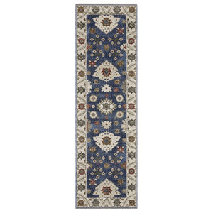 HomeRoots 5' Blue and Ivory Floral Area Rug with Tasseled Fringe – Durable, Stain-Resistant Design for Homes 8' Runner 575644