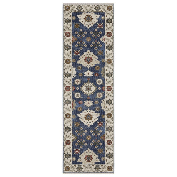HomeRoots 5' Blue and Ivory Floral Area Rug with Tasseled Fringe – Durable, Stain-Resistant Design for Homes 8' Runner 575644