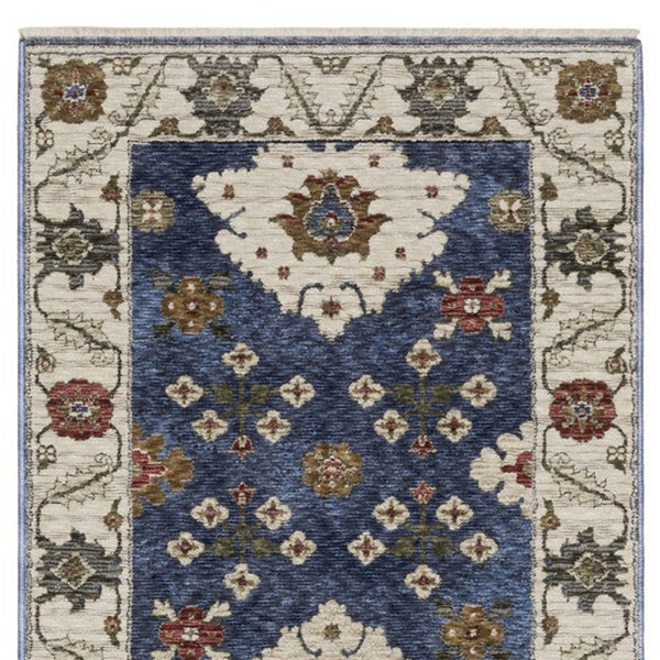 Homeroots 5' Floral Blue Area Rug With Fringe - Stylish, Stain-resistant Design For Any Living Space Decor 8' Runner Polyester 575644
