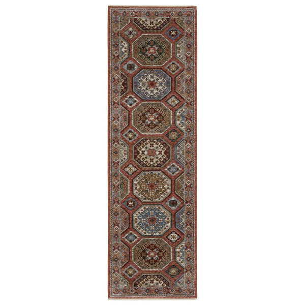 HomeRoots 5' Pink and Red Medallion Area Rug with Fringe - Bohemian Style, Durable, Soft, Stain Resistant Design 8' Runner 575646