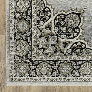 HomeRoots 3' Gray and Black Medallion Area Rug with Fringe - Timeless Design for Elegant and Cozy Spaces 2'3" x 7'6" 575661
