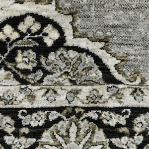 HomeRoots 3' Gray and Black Medallion Area Rug with Fringe - Timeless Design for Elegant and Cozy Spaces 2'3" x 7'6" 575661