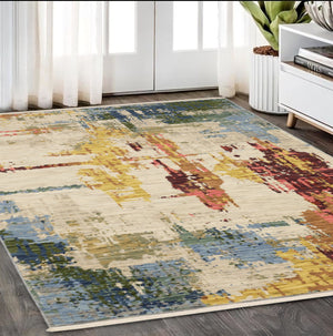 Homeroots 2' Abstract Beige And Orange Area Rug With Fringe – Stylish Decor For Any Room – Timeless Elegance 5' X 8' Wool Blend 575662