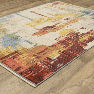 Homeroots 2' Abstract Beige And Orange Area Rug With Fringe – Stylish Decor For Any Room – Timeless Elegance 5' X 8' Wool Blend 575662