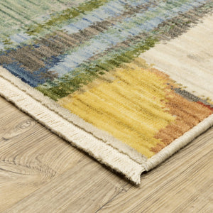 Homeroots 2' Colorful Pink Blue And Yellow Abstract Area Rug With Chic Fringe - Elevate Your Space Instantly! 5' X 8' Wool Blend 575663