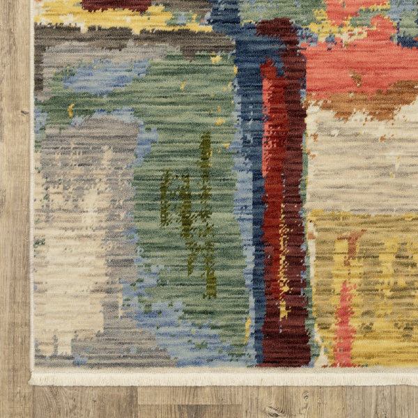 Homeroots 2' Colorful Pink Blue And Yellow Abstract Area Rug With Chic Fringe - Elevate Your Space Instantly! 5' X 8' Wool Blend 575663