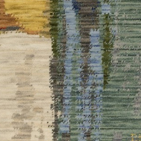 Homeroots 2' Colorful Pink Blue And Yellow Abstract Area Rug With Chic Fringe - Elevate Your Space Instantly! 5' X 8' Wool Blend 575663