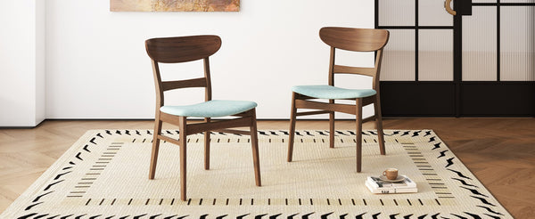 English Elm Set of 2 Mid-century Upholstered Dining Chairs with Splayed Rubberwood Legs N759P288145T
