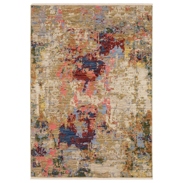 HomeRoots 3' Elegant Beige and Salmon Abstract Area Rug with Fringed Tassels for Stylish Home Decor 5' X 8' 575667