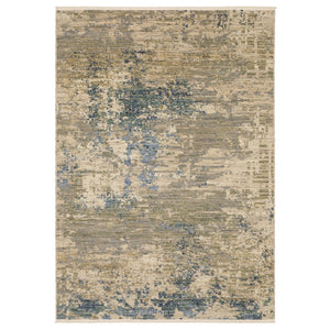 Homeroots 2' Stylish Beige And Blue Abstract Area Rug With Fringe For A Chic And Cozy Home Décor Touch 5' X 8' Wool Blend 575668