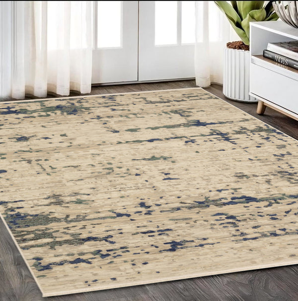 Homeroots 2' Beige Abstract Area Rug With Fringe - Artistic Touch For Your Living Space, Perfectly Chic Design 5' X 8' Wool Blend 575669