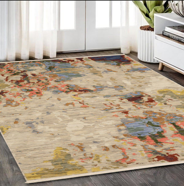Homeroots 2' Stylish Beige And Red Abstract Area Rug With Fringe - Perfect Accent For Any Room Decor 5' X 8' Wool Blend 575670