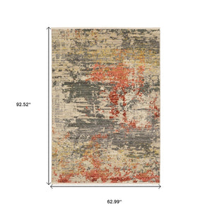 HomeRoots 3' Elegant Beige Pink Abstract Area Rug with Fringe – Soft Wool Blend for Cozy Contemporary Decor 5' X 8' 575671