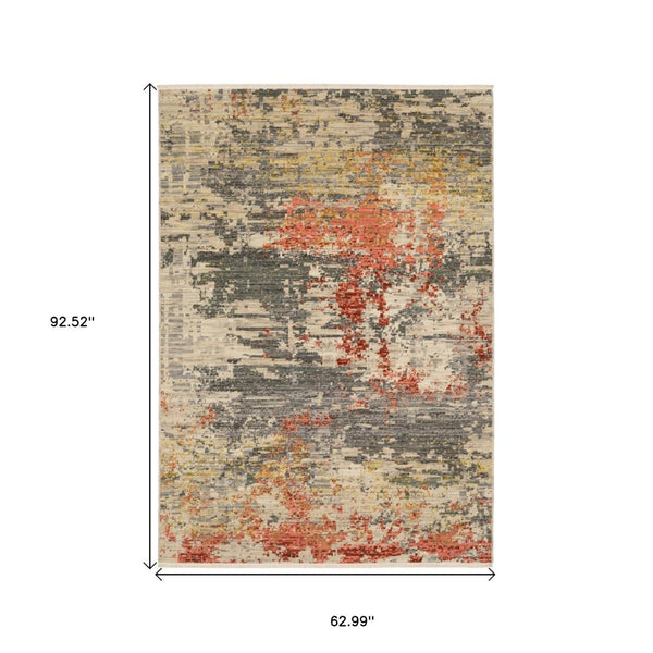 HomeRoots 3' Elegant Beige Pink Abstract Area Rug with Fringe – Soft Wool Blend for Cozy Contemporary Decor 5' X 8' 575671