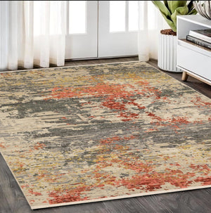 HomeRoots 3' Elegant Beige Pink Abstract Area Rug with Fringe – Soft Wool Blend for Cozy Contemporary Decor 5' X 8' 575671
