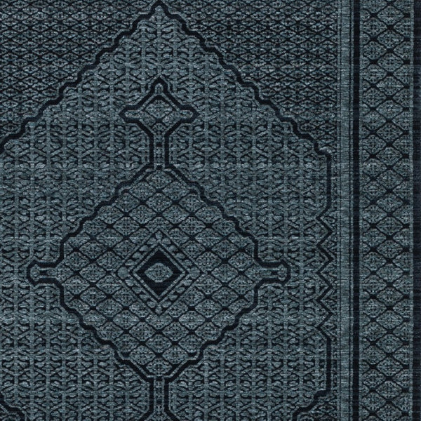 HomeRoots 5' Blue and Teal Medallion Area Rug with Trendy Fringe - Stain and Fade Resistant for Everyday Use 3' X 5' 575680