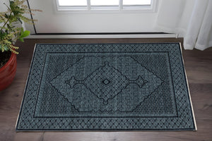HomeRoots 5' Blue and Teal Medallion Area Rug with Trendy Fringe - Stain and Fade Resistant for Everyday Use 3' X 5' 575680
