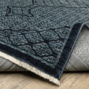 HomeRoots 5' Blue and Teal Medallion Area Rug with Trendy Fringe - Stain and Fade Resistant for Everyday Use 8' Runner 575681