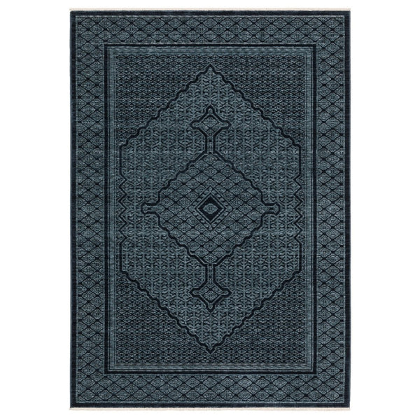 HomeRoots 5' Blue and Teal Medallion Area Rug with Trendy Fringe - Stain and Fade Resistant for Everyday Use 8' Runner 575681