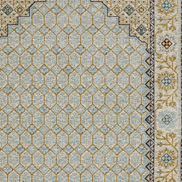 HomeRoots 5' Gold Oriental Area Rug with Elegant Fringed Edges - Durable, Stain-Resistant, Timeless Design 3' X 5' 575682