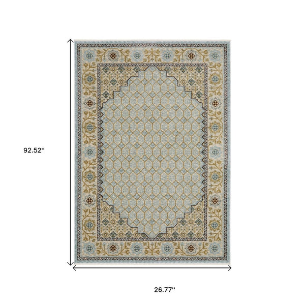 HomeRoots 5' Gold Oriental Area Rug with Elegant Fringed Edges - Durable, Stain-Resistant, Timeless Design 8' Runner 575683