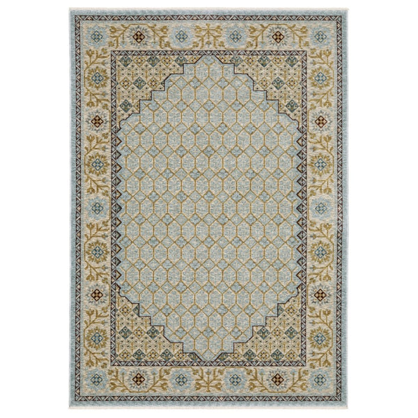 HomeRoots 5' Gold Oriental Area Rug with Elegant Fringed Edges - Durable, Stain-Resistant, Timeless Design 8' Runner 575683