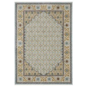 HomeRoots 5' Gold Oriental Area Rug with Elegant Fringed Edges - Durable, Stain-Resistant, Timeless Design 8' Runner 575683