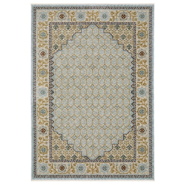 HomeRoots 5' Gold Oriental Area Rug with Elegant Fringed Edges - Durable, Stain-Resistant, Timeless Design 8' Runner 575683