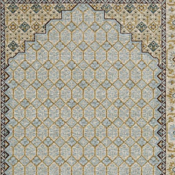 HomeRoots 5' Gold Oriental Area Rug with Elegant Fringed Edges - Durable, Stain-Resistant, Timeless Design 8' Runner 575683