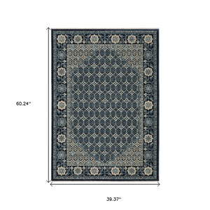 HomeRoots 5' Gold Oriental Area Rug with Elegant Fringed Edges - Durable, Stain-Resistant, Timeless Design 3' X 5' 575684