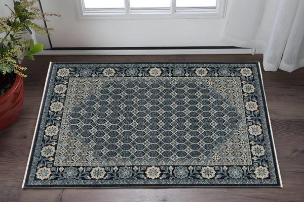 HomeRoots 5' Gold Oriental Area Rug with Elegant Fringed Edges - Durable, Stain-Resistant, Timeless Design 3' X 5' 575684