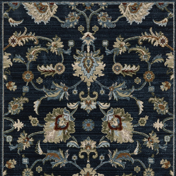 Homeroots 5' Elegant Dark Blue Oriental Area Rug With Fringe - Stain Resistant, Timeless Design For Home Decor 3' X 5' Polyester 575688