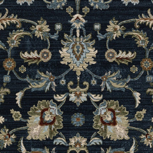 Homeroots 5' Elegant Dark Blue Oriental Area Rug With Fringe - Stain Resistant, Timeless Design For Home Decor 3' X 5' Polyester 575688