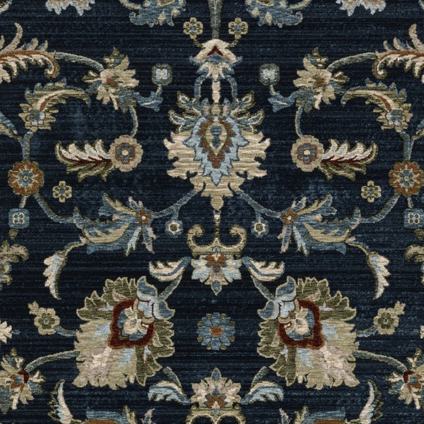 Homeroots 5' Elegant Dark Blue Oriental Area Rug With Fringe - Stain Resistant, Timeless Design For Home Decor 3' X 5' Polyester 575688