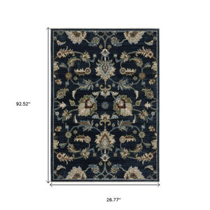 Homeroots 5' Elegant Dark Blue Oriental Area Rug With Fringe - Stain Resistant, Timeless Design For Home Decor 8' Runner Polyester 575689