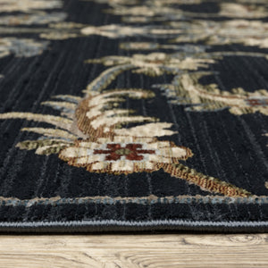 Homeroots 5' Elegant Dark Blue Oriental Area Rug With Fringe - Stain Resistant, Timeless Design For Home Decor 8' Runner Polyester 575689