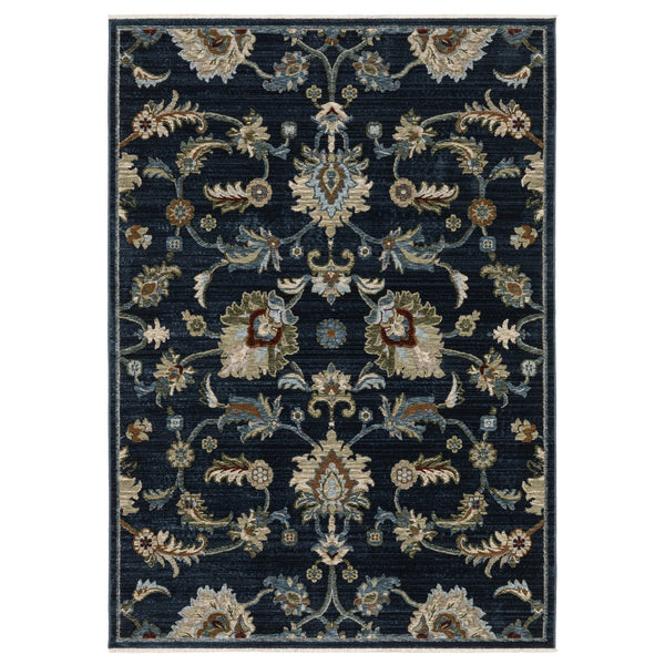 Homeroots 5' Elegant Dark Blue Oriental Area Rug With Fringe - Stain Resistant, Timeless Design For Home Decor 8' Runner Polyester 575689