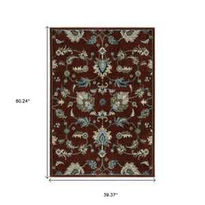 Homeroots 5' Elegant Dark Blue Oriental Area Rug With Fringe - Stain Resistant, Timeless Design For Home Decor 3' X 5' Polyester 575690