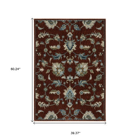 Homeroots 5' Elegant Dark Blue Oriental Area Rug With Fringe - Stain Resistant, Timeless Design For Home Decor 3' X 5' Polyester 575690