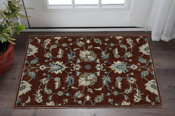 Homeroots 5' Elegant Dark Blue Oriental Area Rug With Fringe - Stain Resistant, Timeless Design For Home Decor 3' X 5' Polyester 575690