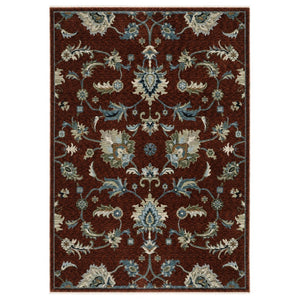 HomeRoots 5' Dark Blue Tan and Green Oriental Area Rug – Elegant Design with Fringe, Durable and Stain-Resistant 3' X 5' 575690