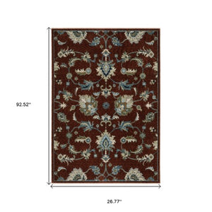 Homeroots 5' Elegant Dark Blue Oriental Area Rug With Fringe - Stain Resistant, Timeless Design For Home Decor 8' Runner Polyester 575691
