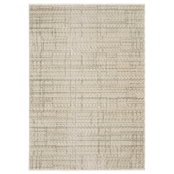 Homeroots 5' Chic Beige And Brown Geometric Area Rug With Stylish Fringe For Modern Home Decor Bliss 3' X 5' Polyester 575692