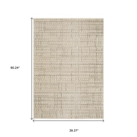 Homeroots 5' Chic Beige And Brown Geometric Area Rug With Stylish Fringe For Modern Home Decor Bliss 3' X 5' Polyester 575692