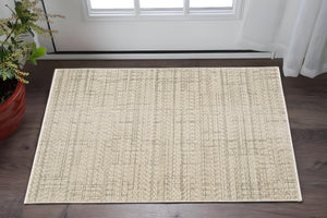 Homeroots 5' Chic Beige And Brown Geometric Area Rug With Stylish Fringe For Modern Home Decor Bliss 3' X 5' Polyester 575692
