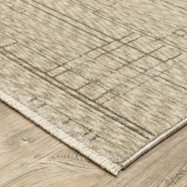 Homeroots 5' Chic Beige And Brown Geometric Area Rug With Stylish Fringe For Modern Home Decor Bliss 3' X 5' Polyester 575692